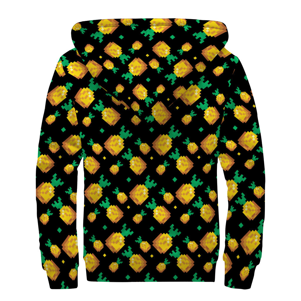 8-Bit Pixel Pineapple Print Sherpa Lined Zip Up Hoodie: Get Cozy in Hippie Style - 2