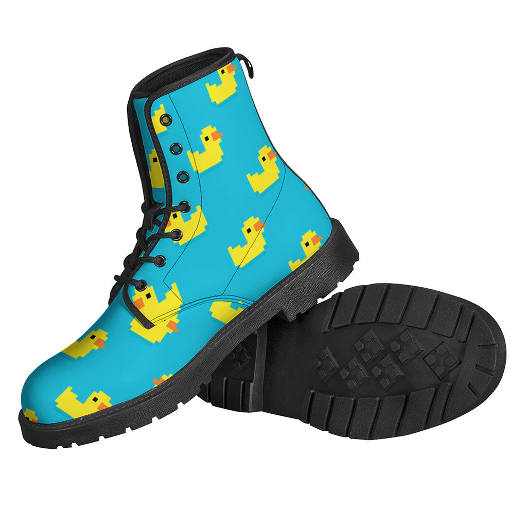 Groovy 8-Bit Rubber Duck Pattern Print Leather Boots for Hippie Souls - 2