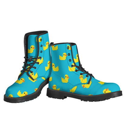 Groovy 8-Bit Rubber Duck Pattern Print Leather Boots for Hippie Souls - 3