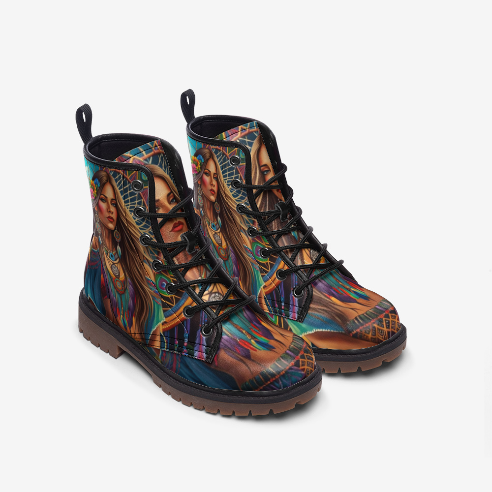 Emerald Blossoms - Signature Bohemian Style Casual Leather Lightweight Boots For Hippies