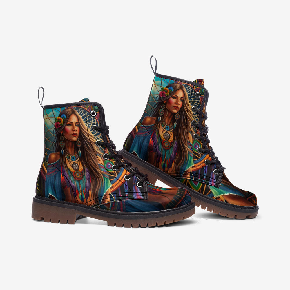 Emerald Blossoms - Signature Bohemian Style Casual Leather Lightweight Boots For Hippies