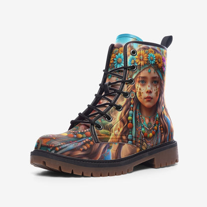 Emerald Blossoms - Flower Child, Bohemian Style, Born Hippy Casual Leather Lightweight Boots For Hippies