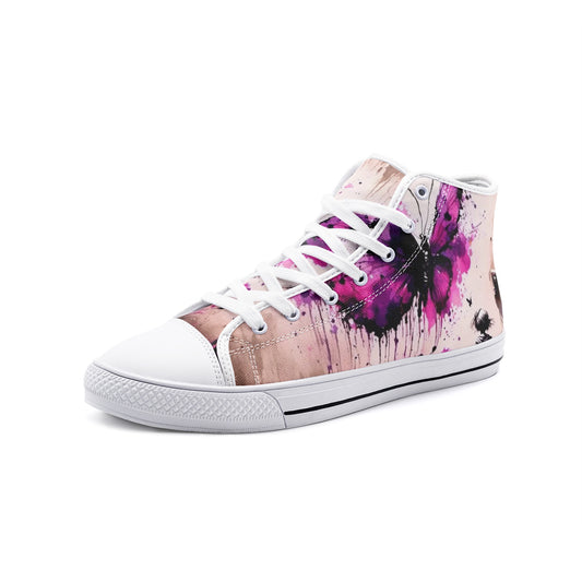 Emerald Blossoms - Mystic Purple Butterfly, Gothic Style Unisex High Top Canvas Shoes For Hippies