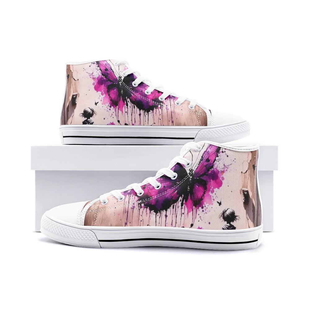 Emerald Blossoms - Mystic Purple Butterfly, Gothic Style Unisex High Top Canvas Shoes For Hippies