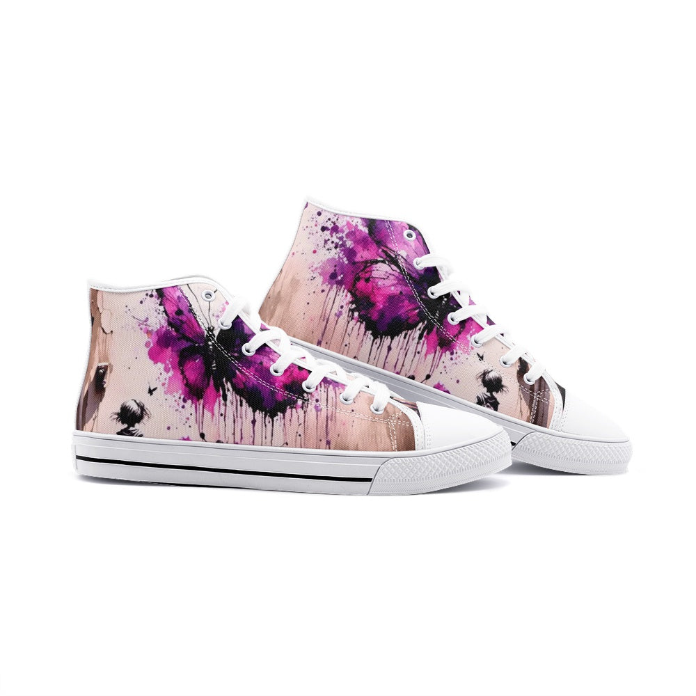 Emerald Blossoms - Mystic Purple Butterfly, Gothic Style Unisex High Top Canvas Shoes For Hippies