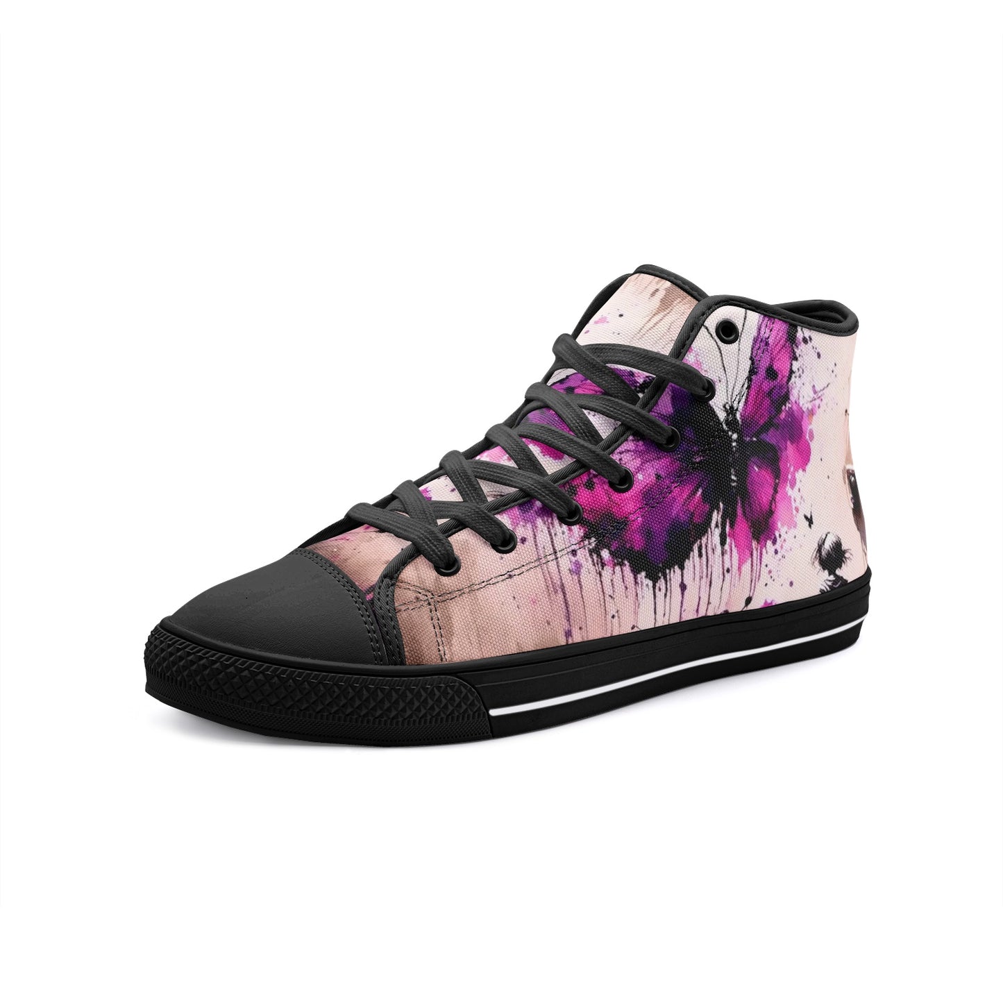 Emerald Blossoms - Mystic Purple Butterfly, Gothic Style Unisex High Top Canvas Shoes For Hippies