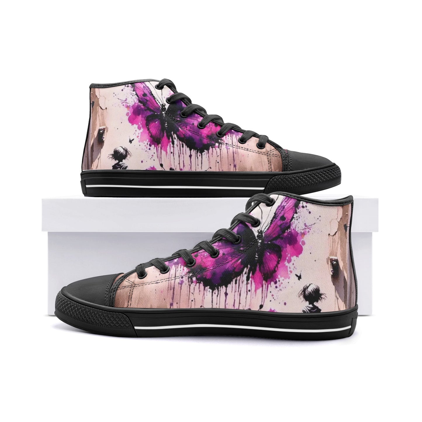 Emerald Blossoms - Mystic Purple Butterfly, Gothic Style Unisex High Top Canvas Shoes For Hippies