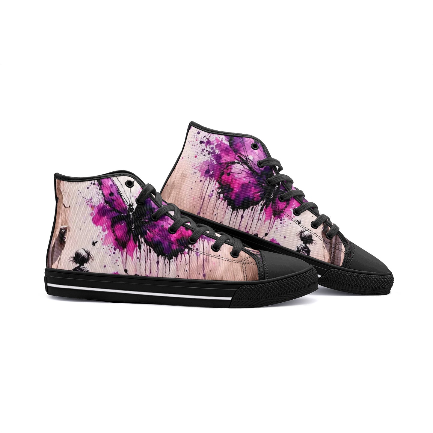 Emerald Blossoms - Mystic Purple Butterfly, Gothic Style Unisex High Top Canvas Shoes For Hippies