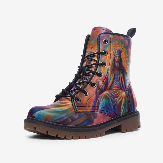 Emerald Blossoms - The King Of Throne, Tie Dye Costume Casual Leather Lightweight Boots For Hippies