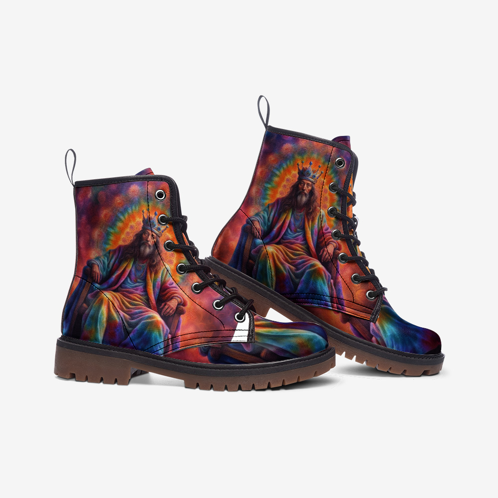 Emerald Blossoms - The King Of Throne, Tie Dye Costume Casual Leather Lightweight Boots For Hippies