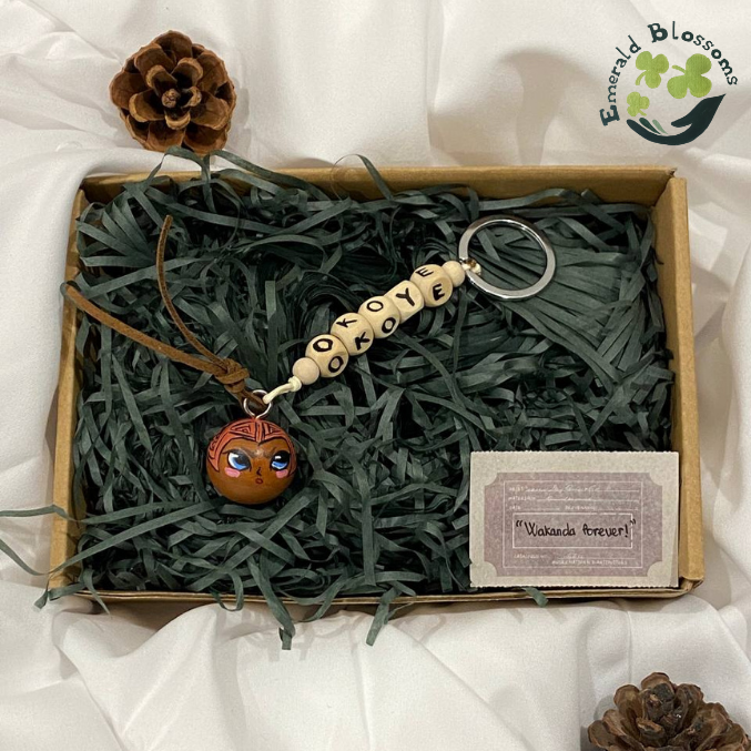 Emerald Blossoms - Okoye Wooden Bead Keychain