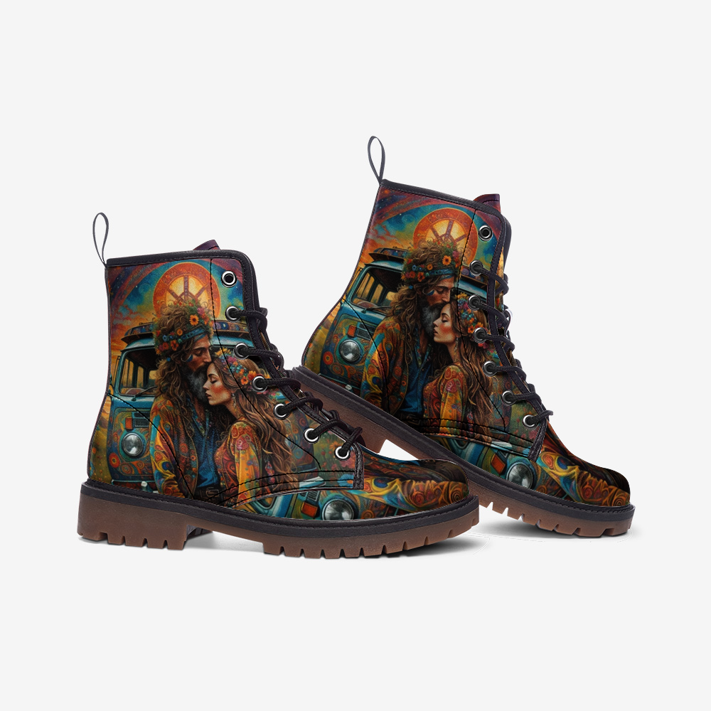 Emerald Blossoms - Hippie Couple Casual Leather Lightweight Boots For Hippies