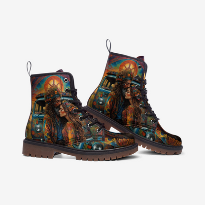 Emerald Blossoms - Hippie Couple Casual Leather Lightweight Boots For Hippies