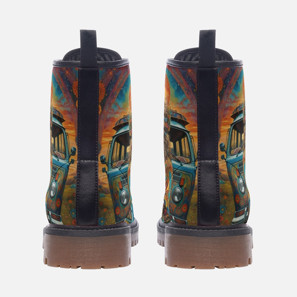 Emerald Blossoms - Hippie Couple Casual Leather Lightweight Boots For Hippies