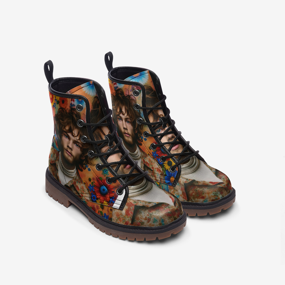 Emerald Blossoms - Modern Hippie Male, Bohemian Man Style, Flower Power Casual Lightweight Leather Boots For Hippies