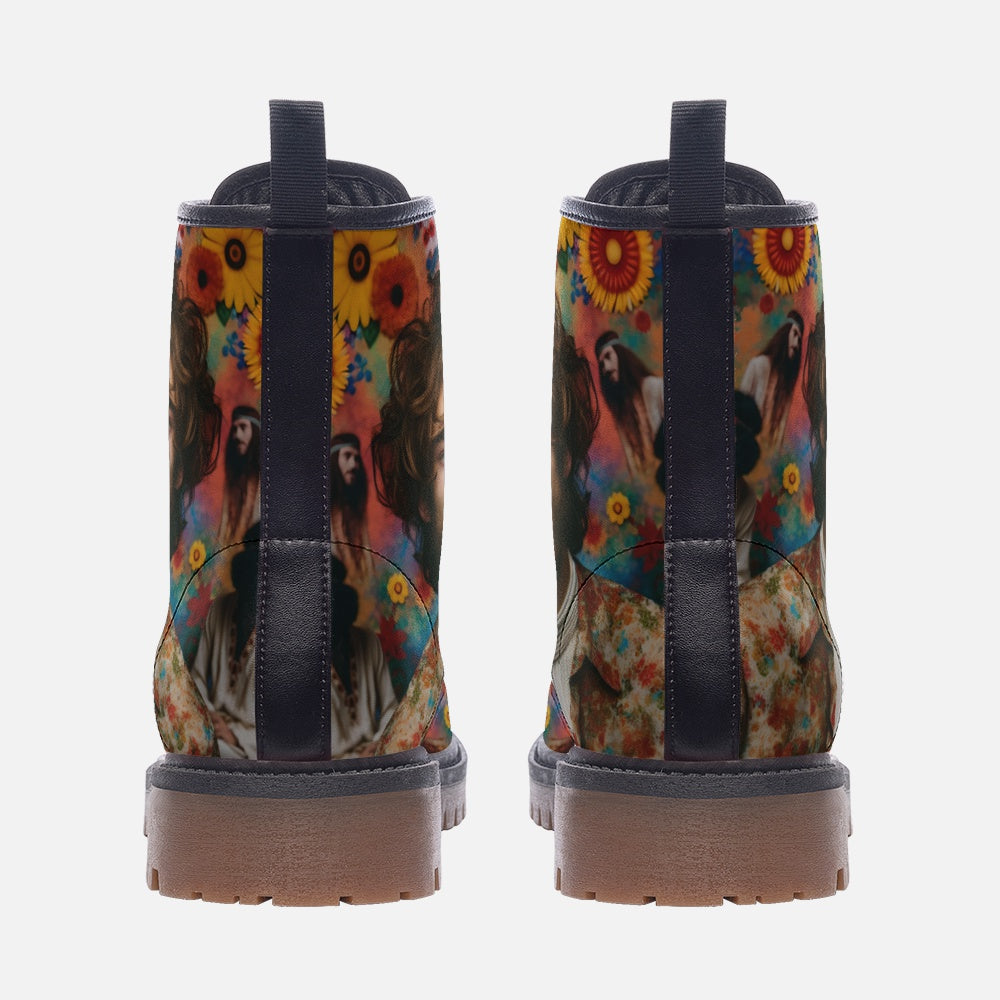 Emerald Blossoms - Modern Hippie Male, Bohemian Man Style, Flower Power Casual Lightweight Leather Boots For Hippies