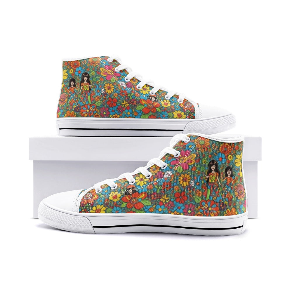 Emerald Blossoms - Flower Child, Harmony With Nature Unisex High Top Canvas Shoes For Hippies