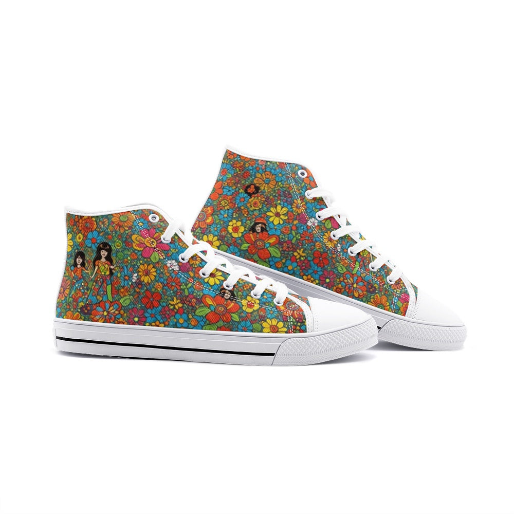 Emerald Blossoms - Flower Child, Harmony With Nature Unisex High Top Canvas Shoes For Hippies