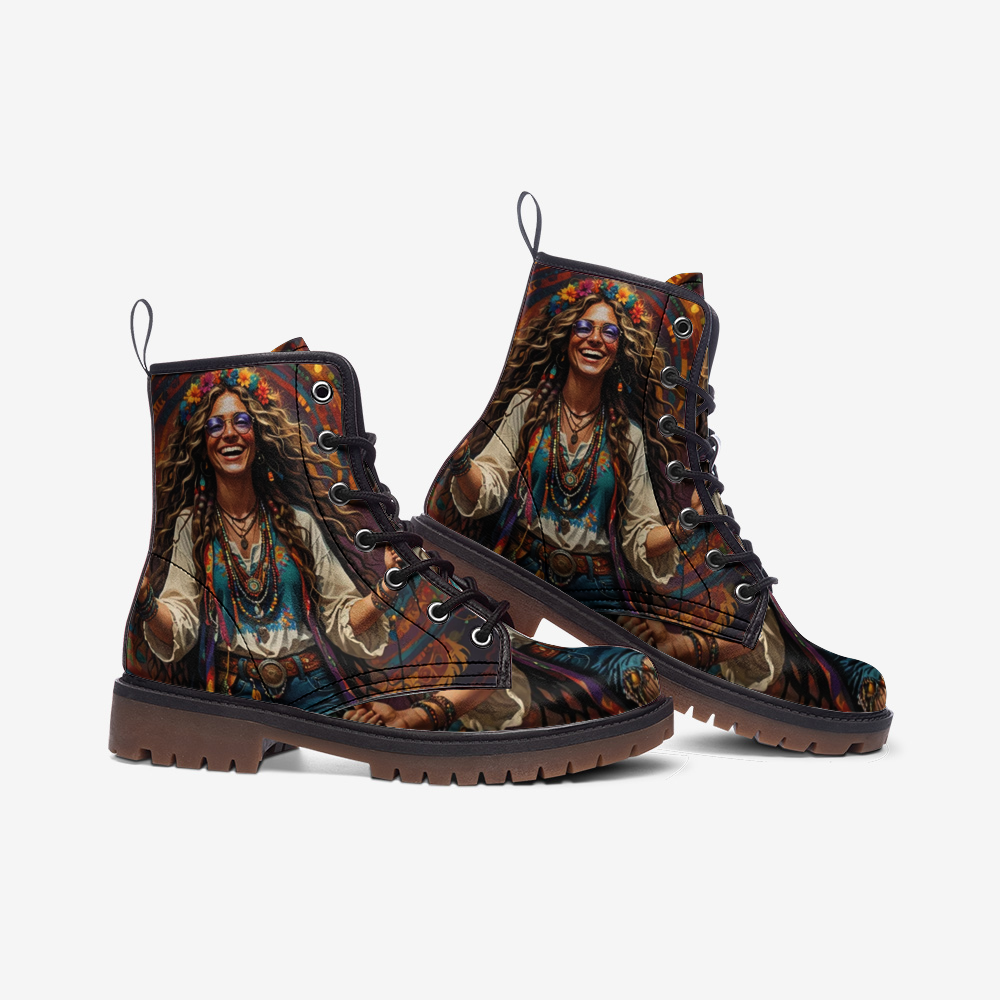 Emerald Blossoms - Beautiful Smiling Girl Casual Leather Lightweight Boots For Hippies