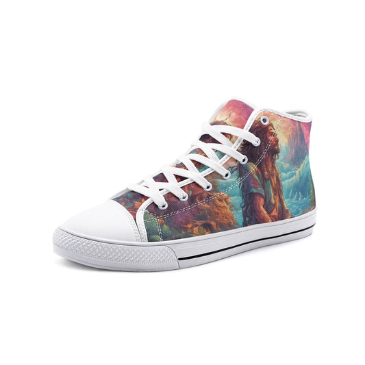 Emerald Blossoms - Praying Man, Hippie Man Unisex High Top Canvas Shoes For Hippies