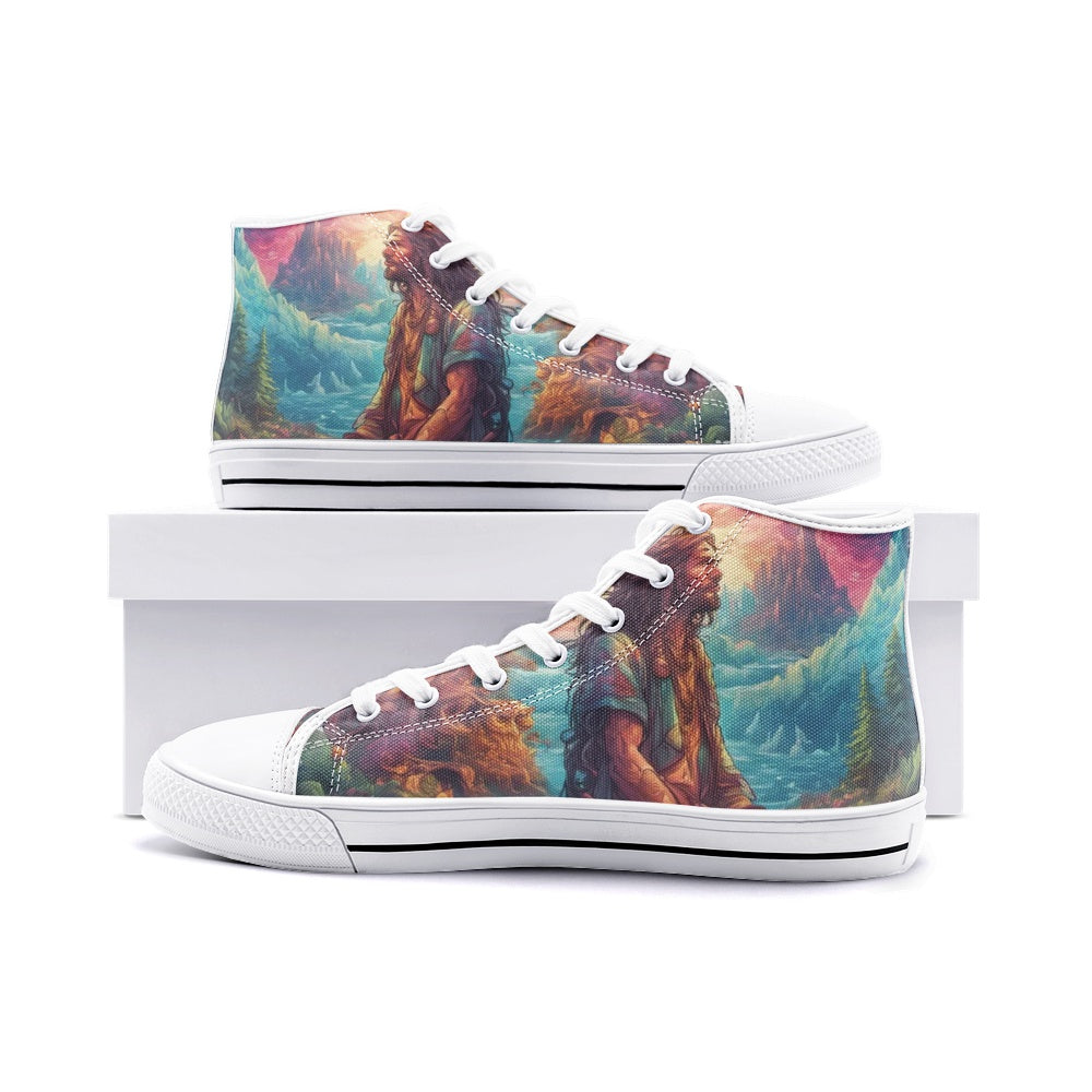 Emerald Blossoms - Praying Man, Hippie Man Unisex High Top Canvas Shoes For Hippies