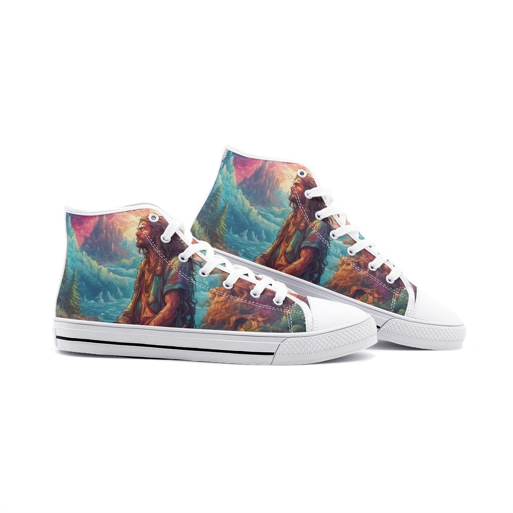 Emerald Blossoms - Praying Man, Hippie Man Unisex High Top Canvas Shoes For Hippies