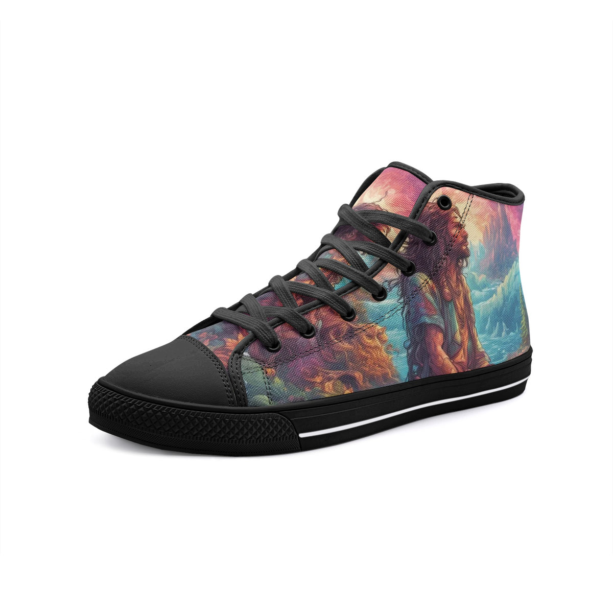 Emerald Blossoms - Praying Man, Hippie Man Unisex High Top Canvas Shoes For Hippies