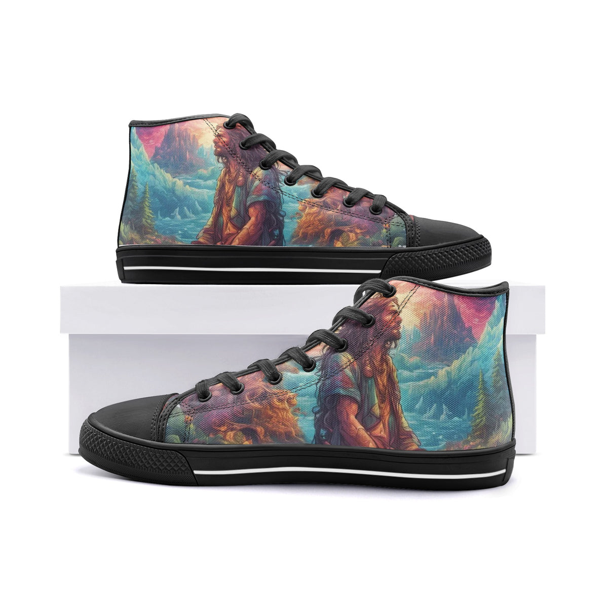 Emerald Blossoms - Praying Man, Hippie Man Unisex High Top Canvas Shoes For Hippies