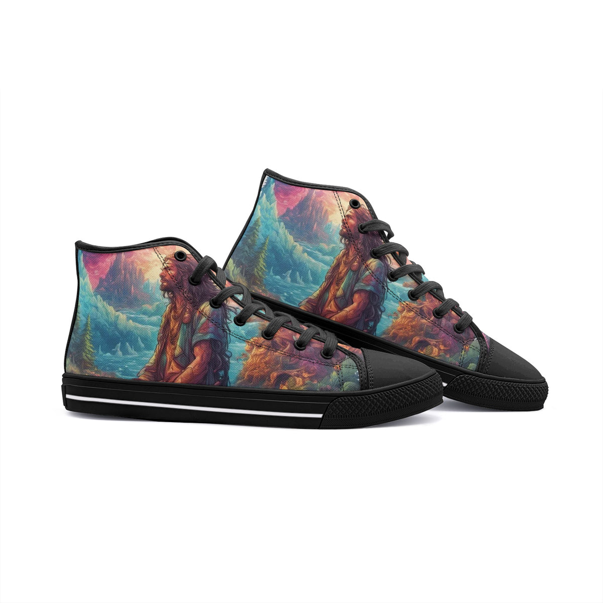 Emerald Blossoms - Praying Man, Hippie Man Unisex High Top Canvas Shoes For Hippies