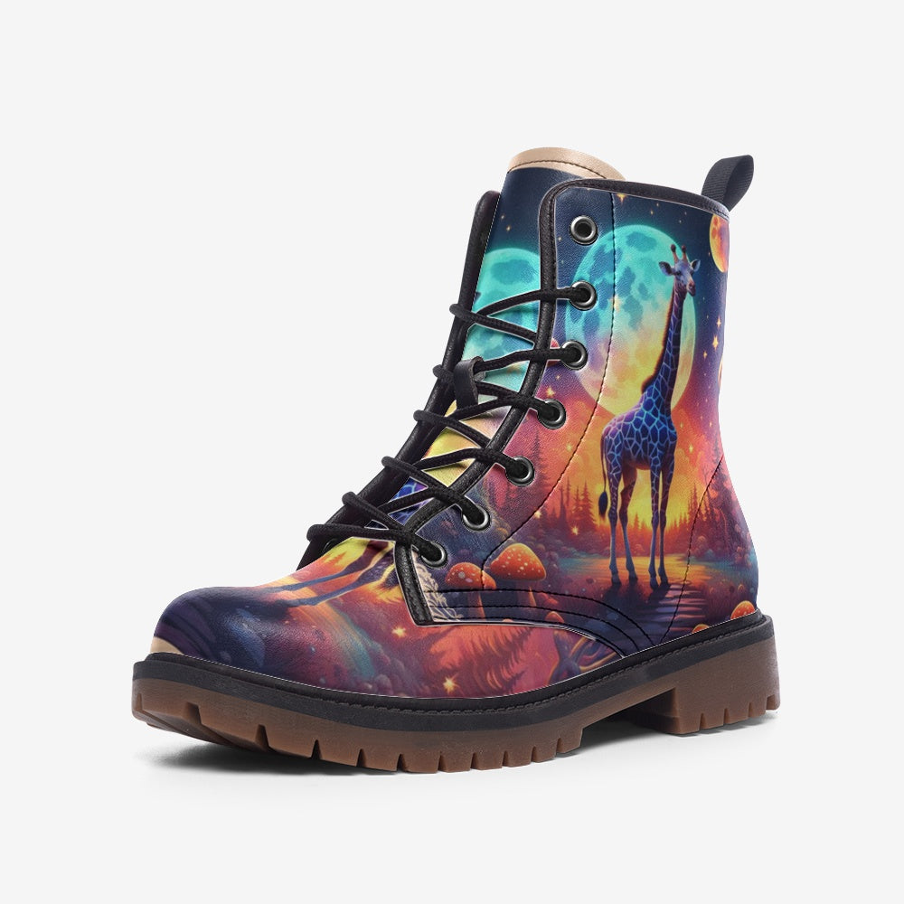 Emerald Blossoms - Fantasy Supermoon on Leather Lightweight Boots for Hippies