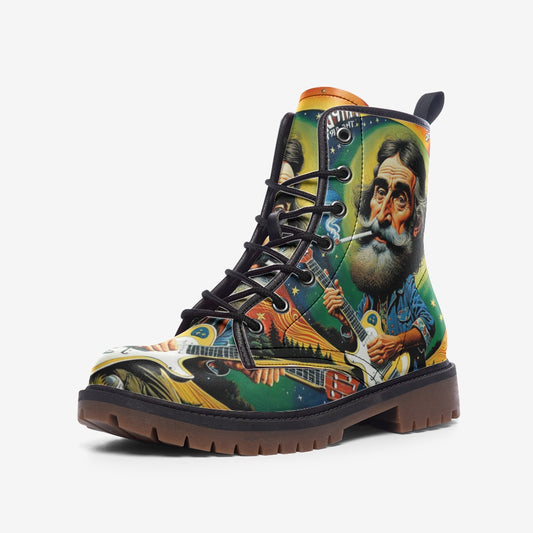 Emerald Blossoms - Jerry Garcia With The Guitar Casual Leather Lightweight Boots For Hippies