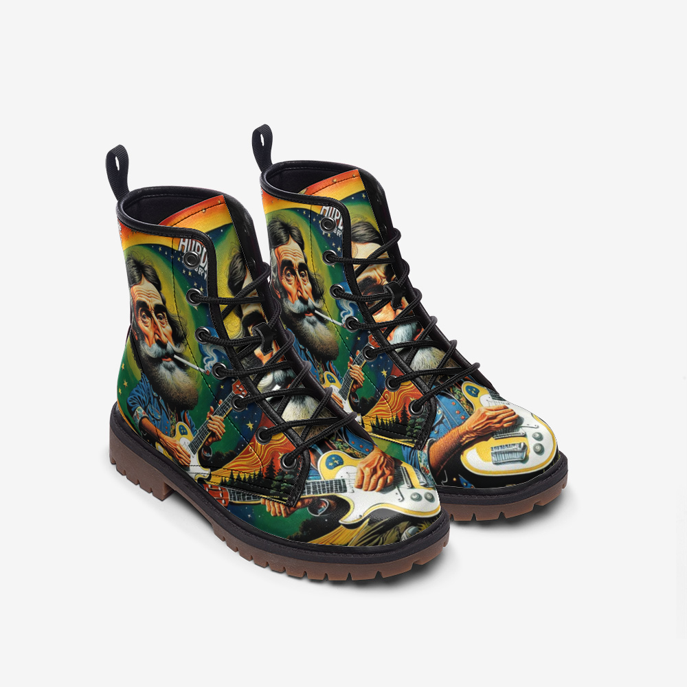 Emerald Blossoms - Jerry Garcia With The Guitar Casual Leather Lightweight Boots For Hippies