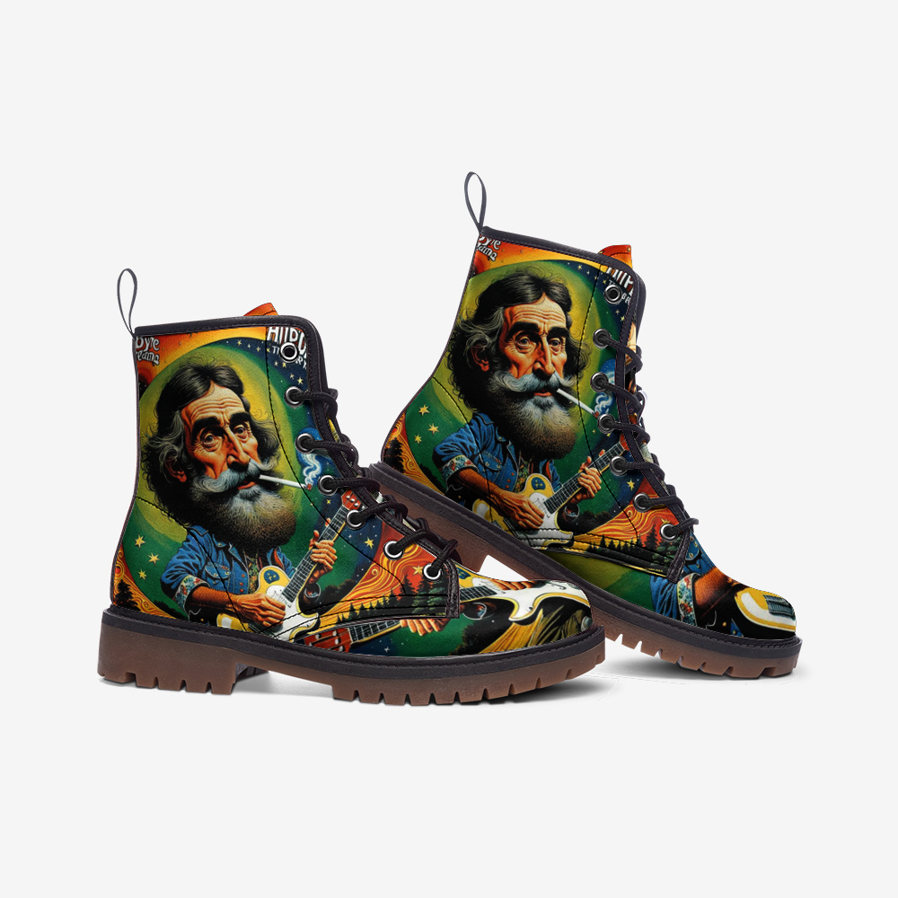 Emerald Blossoms - Jerry Garcia With The Guitar Casual Leather Lightweight Boots For Hippies