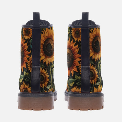 Emerald Blossoms - Sunflower Forest on Leather Lightweight Boots for Hippies