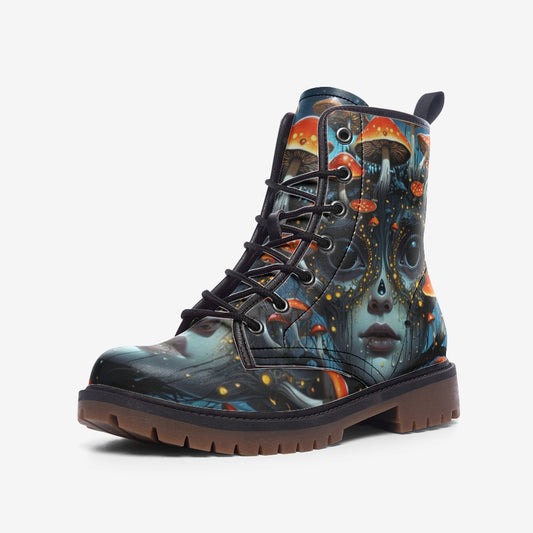 Emerald Blossoms - Spotted Mushroom Creature Casual Leather Lightweight Boots For Hippies