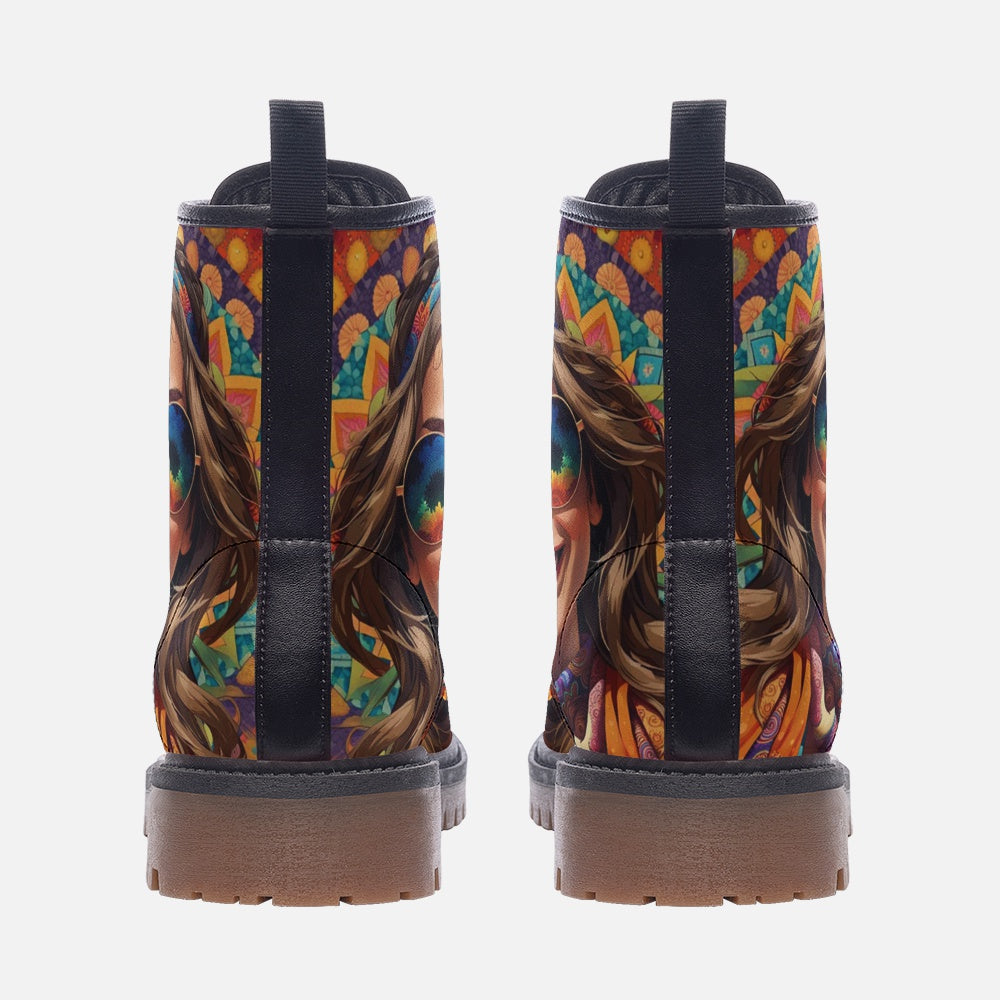 Emerald Blossoms - Bright Smile For A New Day, Smiling Face Casual Leather Lightweight Boots For Hippies