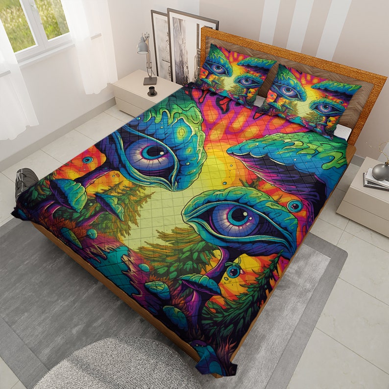 Emerald Blossoms - Abstract Grateful Mushroom Hippie Style Bedding Sets