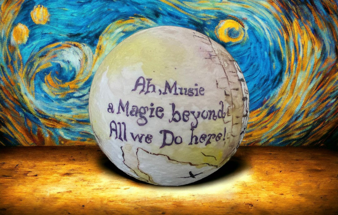Emerald Blossoms - &quot;Ah, music. A magic beyond all we do here.&quot; hand painted on moon lamp