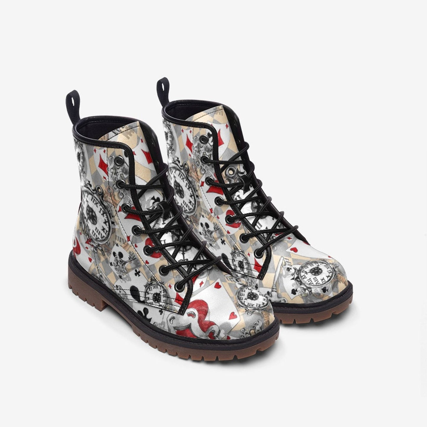 Emerald Blossoms - Alice in Wonderland Inspired Vegan Leather Combat Boots For Hippies