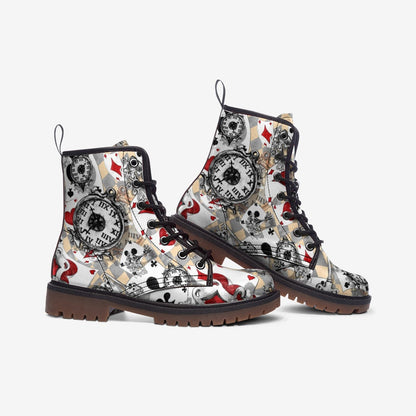 Emerald Blossoms - Alice in Wonderland Inspired Vegan Leather Combat Boots For Hippies