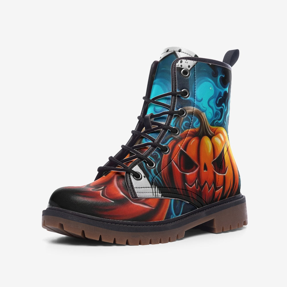 Autumn Fall Aesthetic Halloween Pumpkin Casual Leather Lightweight Boots For Festive Season