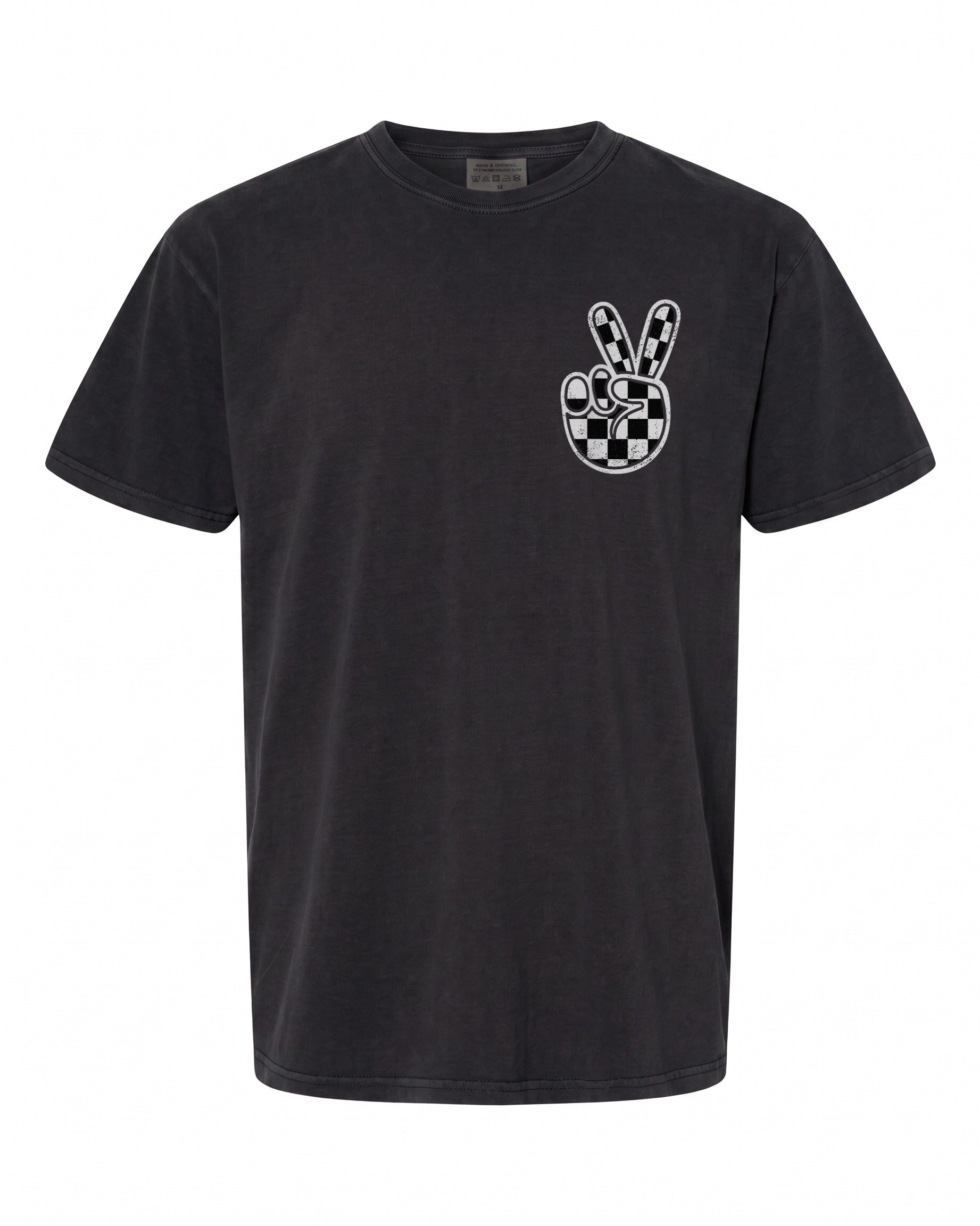 Checkered Peace Sign Racing Flag T-Shirt - Perfect for Race Fans | Cool Vibe