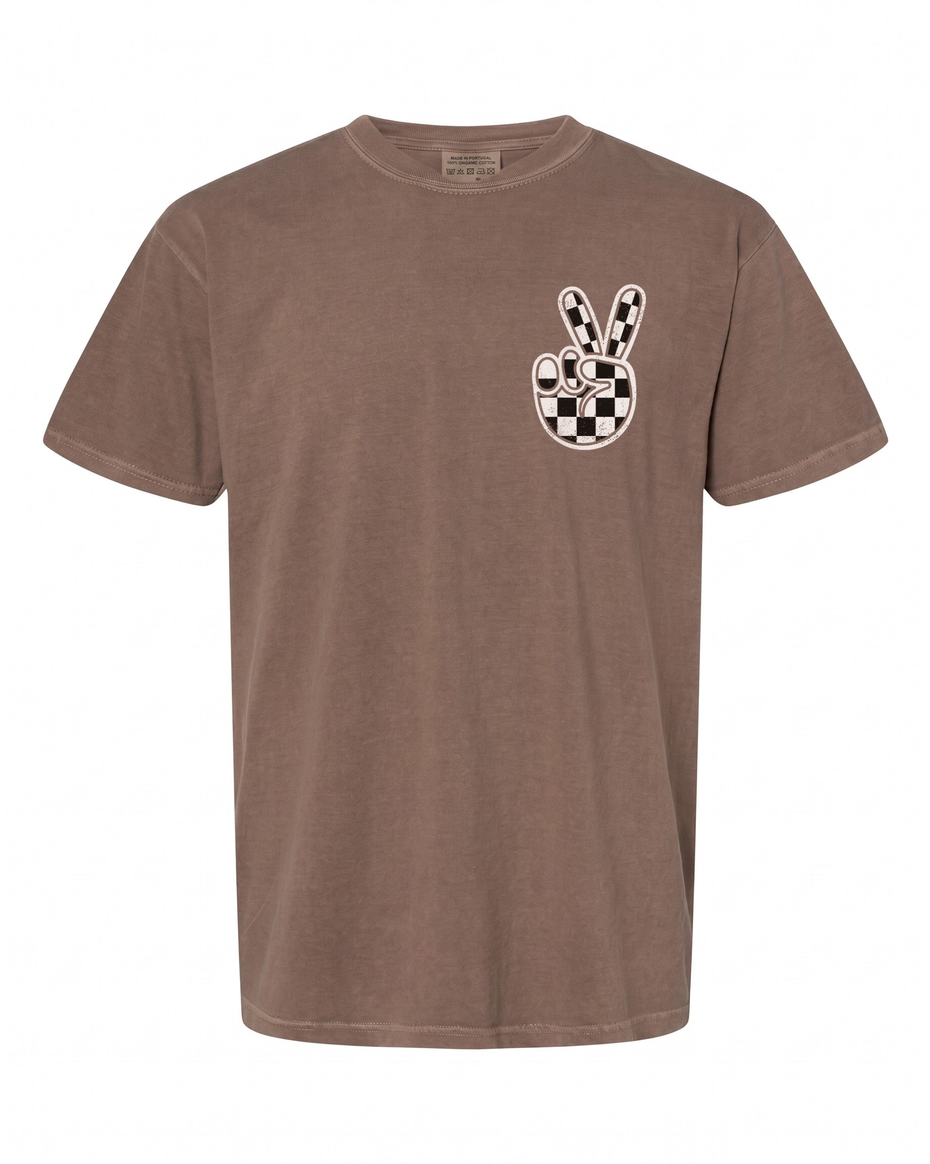 Checkered Peace Sign Racing Flag T-Shirt - Perfect for Race Fans | Cool Vibe