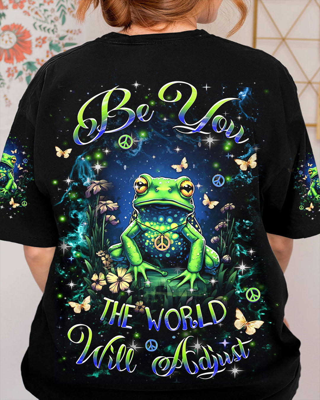 Emerald Blossoms - "Be You, the World Will Adjust" Frog All Over Print Shirt