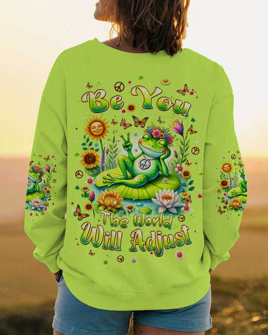 Emerald Blossoms - Be You The World Will Adjust Frog All Over Print Shirt For Hippies