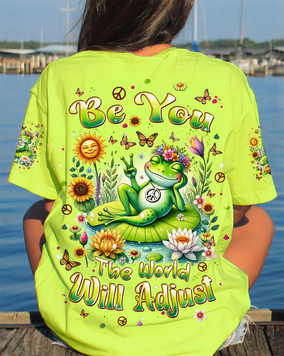 Emerald Blossoms - Be You The World Will Adjust Frog All Over Print Shirt For Hippies