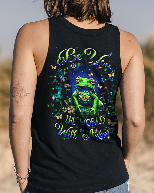 Emerald Blossoms - "Be You, the World Will Adjust" Frog All Over Print Shirt