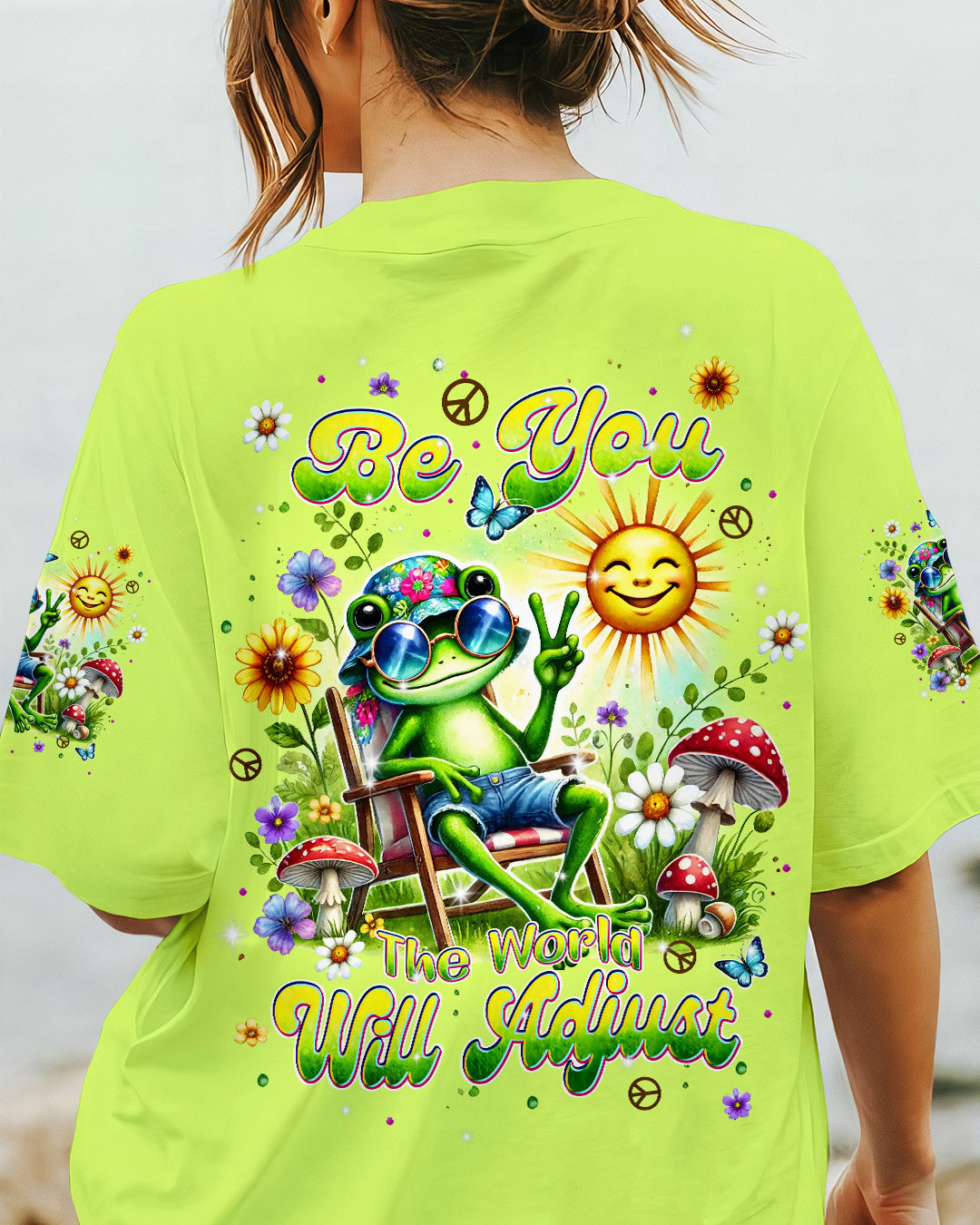 Emerald Blossoms - Be You The World Will Adjust Frog All Over Print Shirt For Hippies