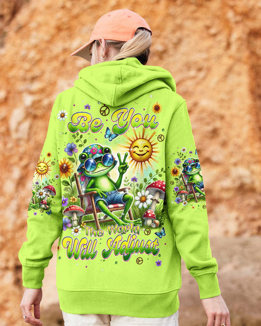 Emerald Blossoms - Be You The World Will Adjust Frog All Over Print Shirt For Hippies