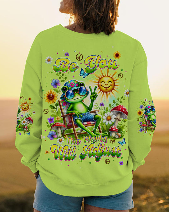 Emerald Blossoms - Be You The World Will Adjust Frog All Over Print Shirt For Hippies